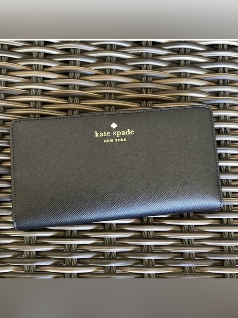 Kate Spade Black Saffiano Zip Continental Wallet with Gold Logo